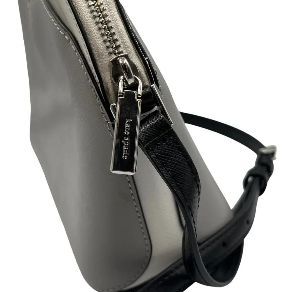 Kate Spade Payton Dome Saffiano Leather Crossbody Bag Gray White